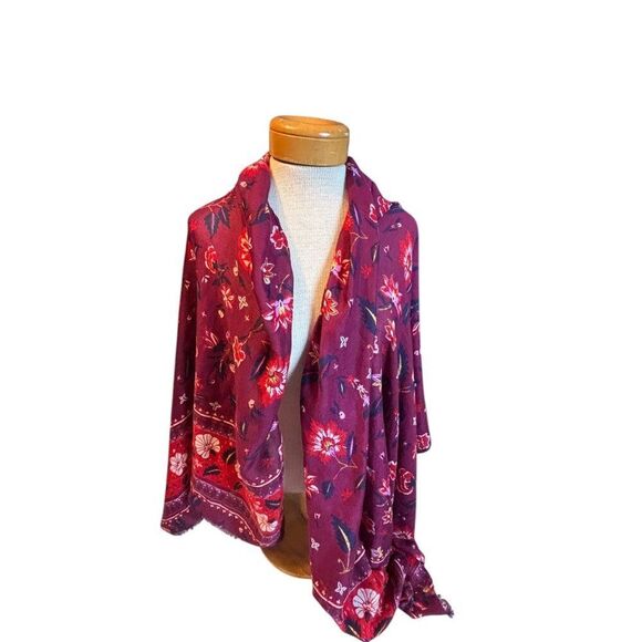 Old Navy Womens Floral Print Scarf Wrap One Size Polyester Burgundy Red - Picture 1 of 8